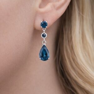 New Natural London Blue Topaz Earrings Sterling Silver , December birthstone